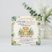 Cute Lion Cub Tropical Safari Greenery Baby Shower 招待状 (スタンド正面)