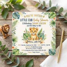 Cute Lion Cub Tropical Safari Greenery Baby Shower