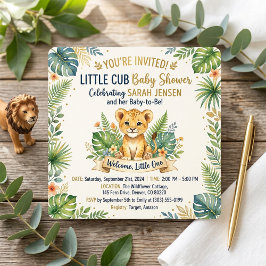 Cute Lion Cub Tropical Safari Greenery Baby Shower 招待状