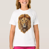 Cute Lion Face Kids Short Sleeve T-Shirt – Fun Tee Tシャツ (正面)