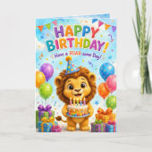 Cute Lion Happy Birthday Greeting Card カード (正面)