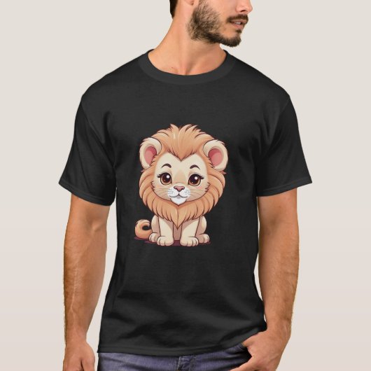 Cute Lion Illustration – Adorable Kawaii Lion Desi Tシャツ (正面)