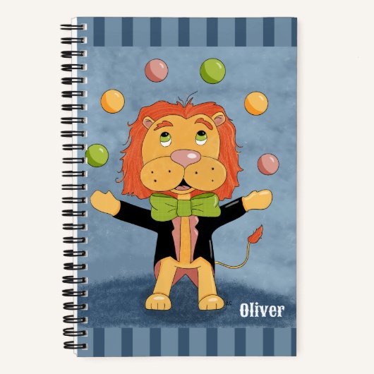 Cute Lion Juggler Kid Personalized Spiral Notebook ノートブック (正面)