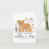 Cute Lion Mom Baby First Mothers Day Illustration カード (正面)