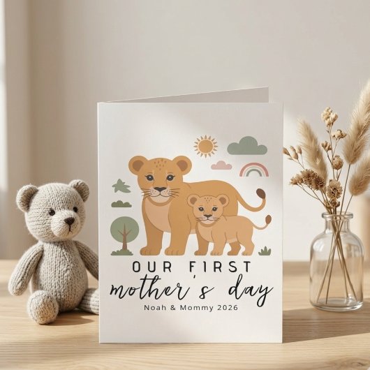 Cute Lion Mom Baby First Mothers Day Illustration カード