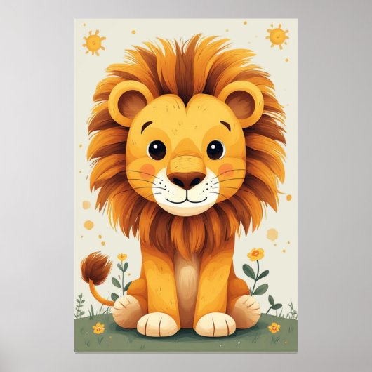 Cute Lion Nursery Wall Art Jungle ポスター (正面)