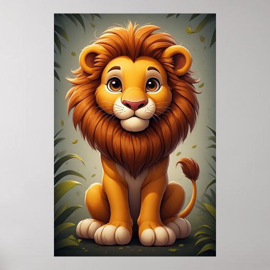 Cute Lion Nursery Wall Art Safari Animal ポスター (正面)