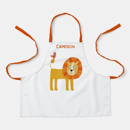 Cute Lion Personalized Name エプロン (正面)