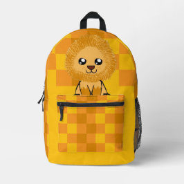 Cute Lion Themed Backpack (with checked pattern) プリントバックパック