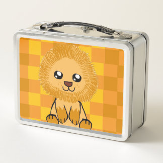Cute Lion Themed Lunchbox (with checked pattern) メタルランチボックス
