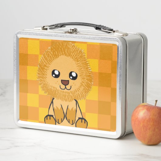 Cute Lion Themed Lunchbox (with checked pattern) メタルランチボックス (インサイチュ)