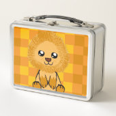 Cute Lion Themed Lunchbox (with checked pattern) メタルランチボックス (正面)