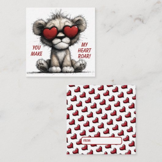 Cute Lion Valentine Card  “You Make My Heart Roar" ノートカード (正面/裏面)