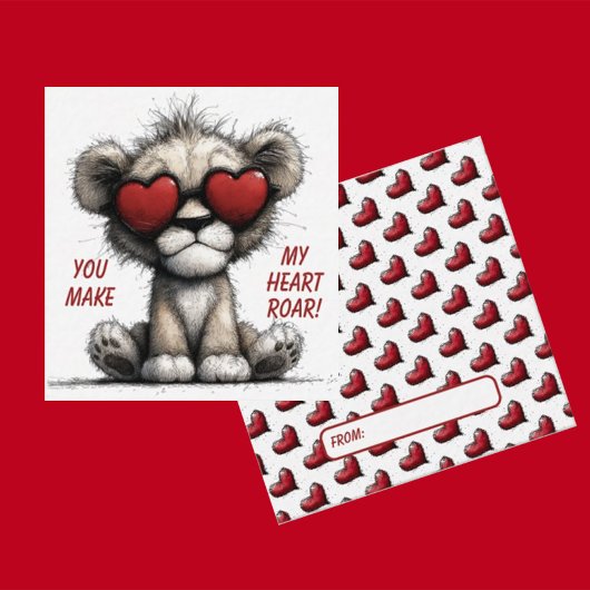 Cute Lion Valentine Card  “You Make My Heart Roar" ノートカード