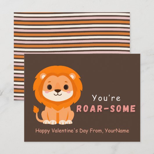 Cute Lion Valentine’s Day Card – You’re Roar-Some シーズンポストカード (正面/裏面)