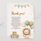 Cute Lion Watercolor Baby Shower Boy サンキューカード (正面)