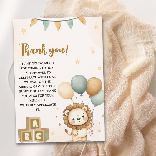 Cute Lion Watercolor Baby Shower Boy サンキューカード