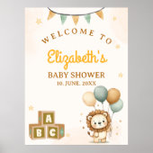 Cute Lion Watercolor Baby Shower Boy ポスター (正面)