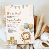 Cute Lion Watercolor Baby Shower Boy 招待状