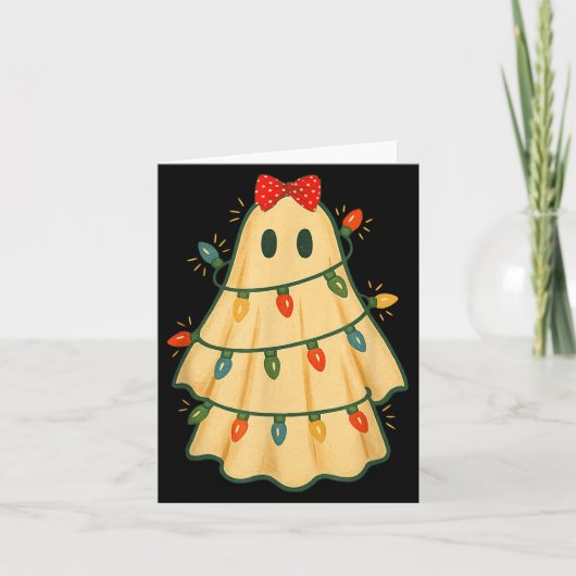 Cute Lit Ghost Christmas Tree Funny Gift Halloween カード (正面)