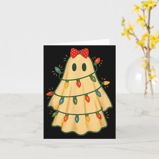 Cute Lit Ghost Christmas Tree Funny Gift Halloween カード (黄色い花)