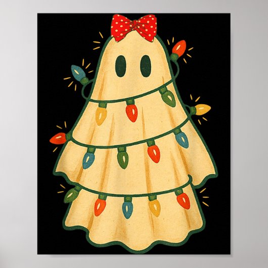Cute Lit Ghost Christmas Tree Funny Gift Halloween ポスター (正面)