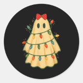 Cute Lit Ghost Christmas Tree Funny Gift Halloween ラウンドシール (正面)