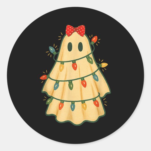 Cute Lit Ghost Christmas Tree Funny Gift Halloween ラウンドシール (正面)