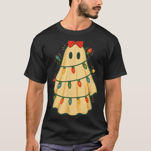 Cute Lit Ghost Christmas Tree Funny Gift Halloween Tシャツ (正面)