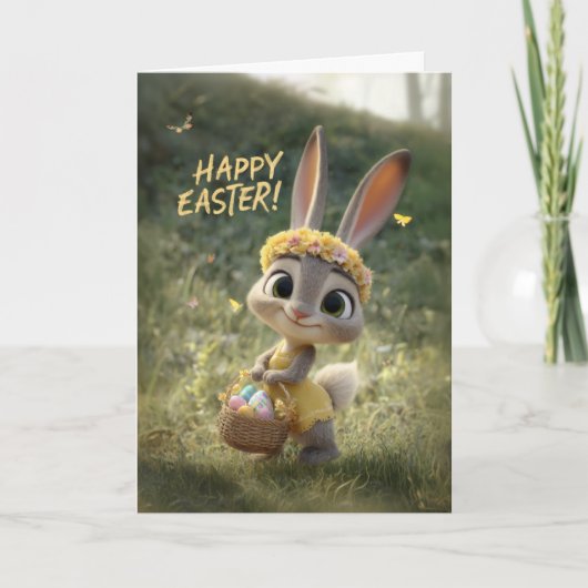 Cute Little Baby Bunny in a Yellow Dress Easter カード (正面)