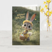 Cute Little Baby Bunny in a Yellow Dress Easter カード (黄色い花)