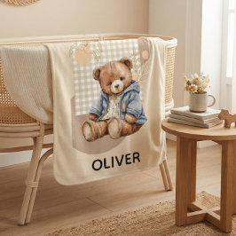 Cute Little Bear Personalized Baby Boy Name ベビー ブランケット