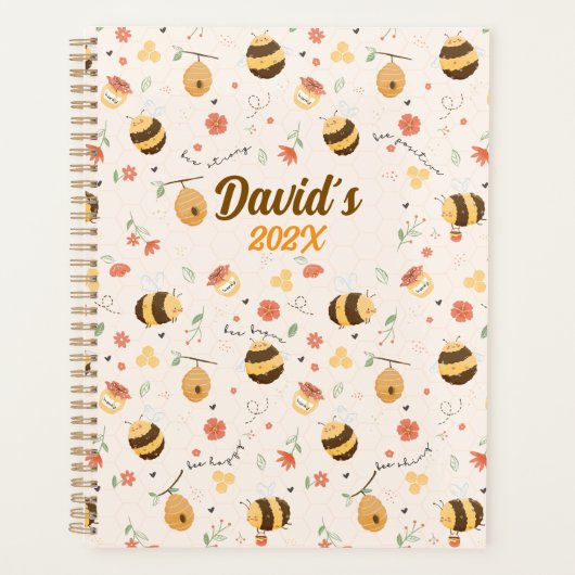 Cute little bees and daisy flowers pattern planner プランナー手帳 (正面)