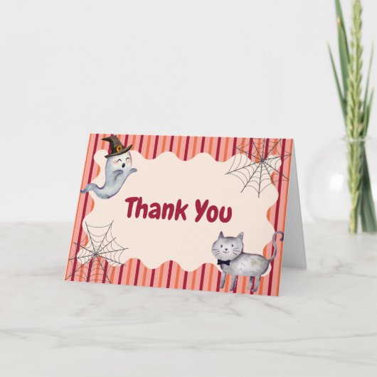 Cute Little Boo Ghost Cat Fall Autumn Baby Shower サンキューカード (正面)