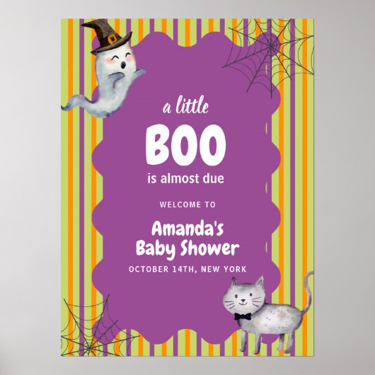 Cute Little Boo Ghost Cat Fall Baby Shower Welcome ポスター (正面)