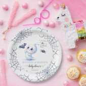 Cute Little Boo Ghost Halloween Baby Boy Shower ペーパープレート (パーティー)