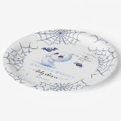 Cute Little Boo Ghost Halloween Baby Boy Shower ペーパープレート (アングル)
