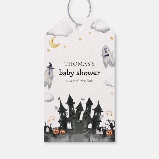 Cute Little Boo Ghost House Baby Shower ギフトタグ (正面)