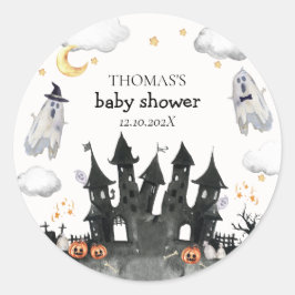 Cute Little Boo Ghost House Baby Shower ラウンドシール
