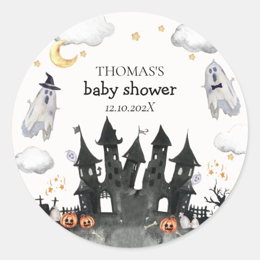Cute Little Boo Ghost House Baby Shower ラウンドシール (正面)