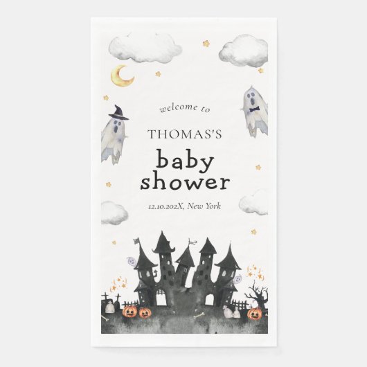Cute Little Boo Ghost House Baby Shower Welcome (正面)