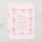 Cute Little Bow Pastel Baby Shower 招待状 (正面/裏面)
