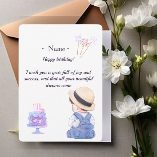 Cute Little Boy Personalized Birthday Card for Son サンキューカード