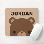 Cute Little Brown Bear with Personalized Name マウスパッド<br><div class="desc">A cute design to brighten up your day.
This design features cute little brown bear with personalized name in brown modern sans serif font style on light brown background.

Perfect personalized gifts for kids.</div>