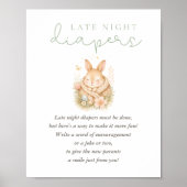 Cute Little Bunny Baby Shower Late Night Diapers ポスター (正面)