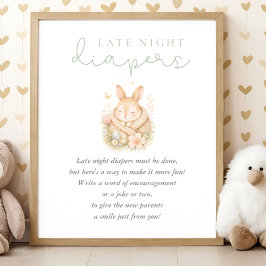 Cute Little Bunny Baby Shower Late Night Diapers ポスター