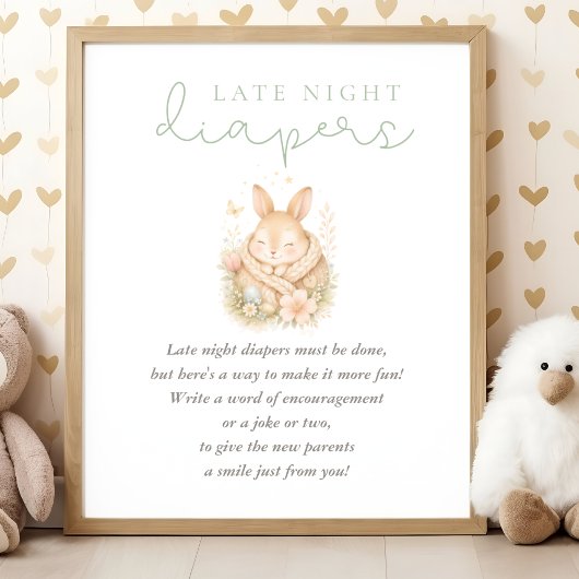 Cute Little Bunny Baby Shower Late Night Diapers ポスター