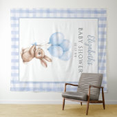 Cute Little Bunny Blue Baby Shower Photo Backdrop タペストリー (インサイチュ(横))