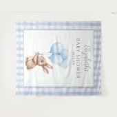 Cute Little Bunny Blue Baby Shower Photo Backdrop タペストリー (正面(横))