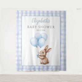 Cute Little Bunny Blue Baby Shower Photo Backdrop タペストリー
